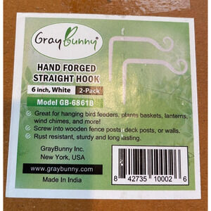 2 NWT Hand Forged Straight White Hooks 6 Inches